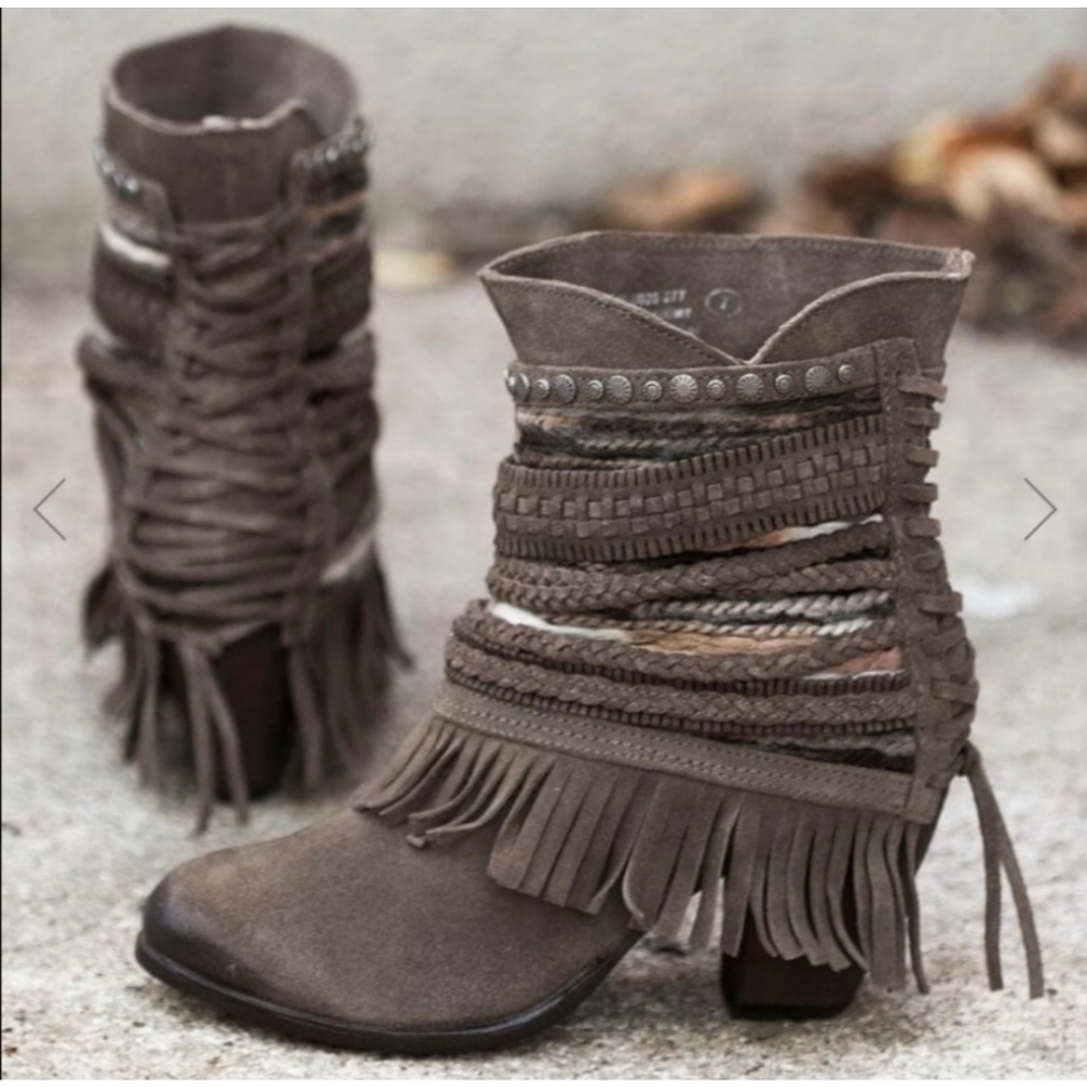 SOLD!! Grey fringe Aztec booties